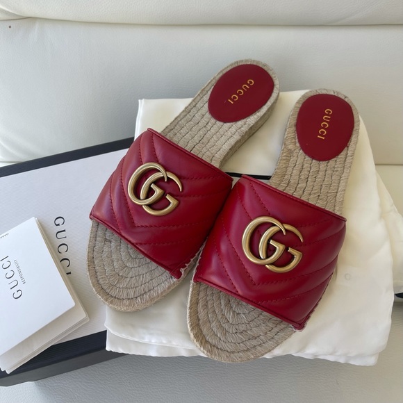 NEW GUCCI RED MARMONT GG ESPADRILLES 100% authentic 36.5 - Picture 1 of 7